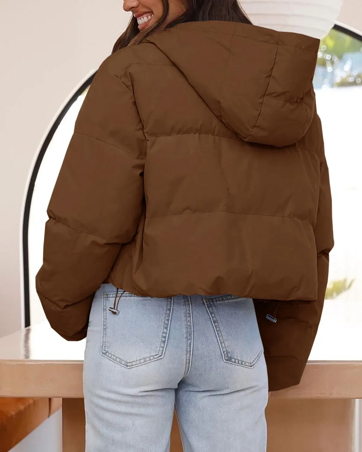 Tankaneo Women's Cropped Puffer Jacket Casual Winter Hoodie Baggy Short Down Coats with Pockets