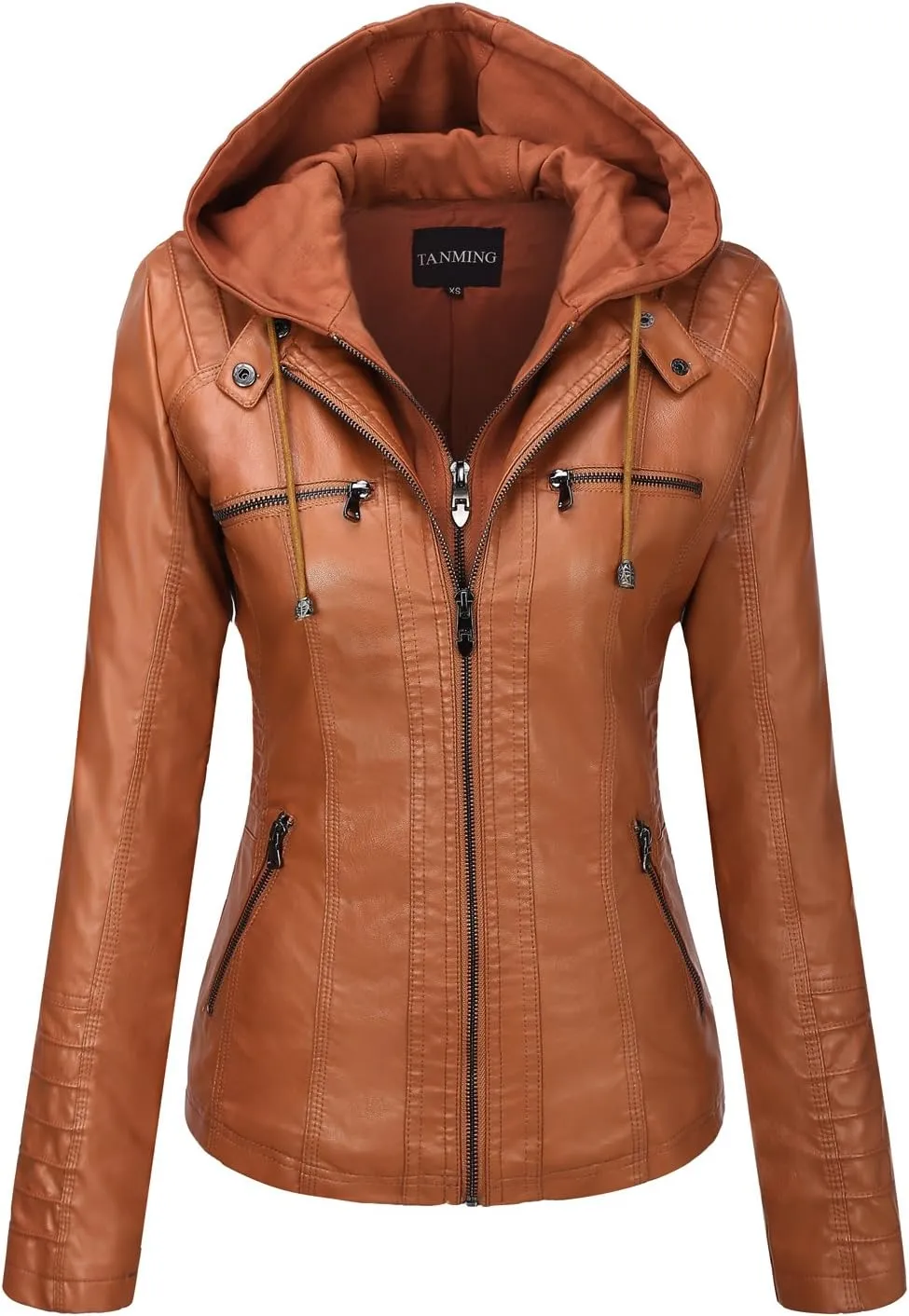 Tanming Women's Removable Hooded Faux Leather Jackets