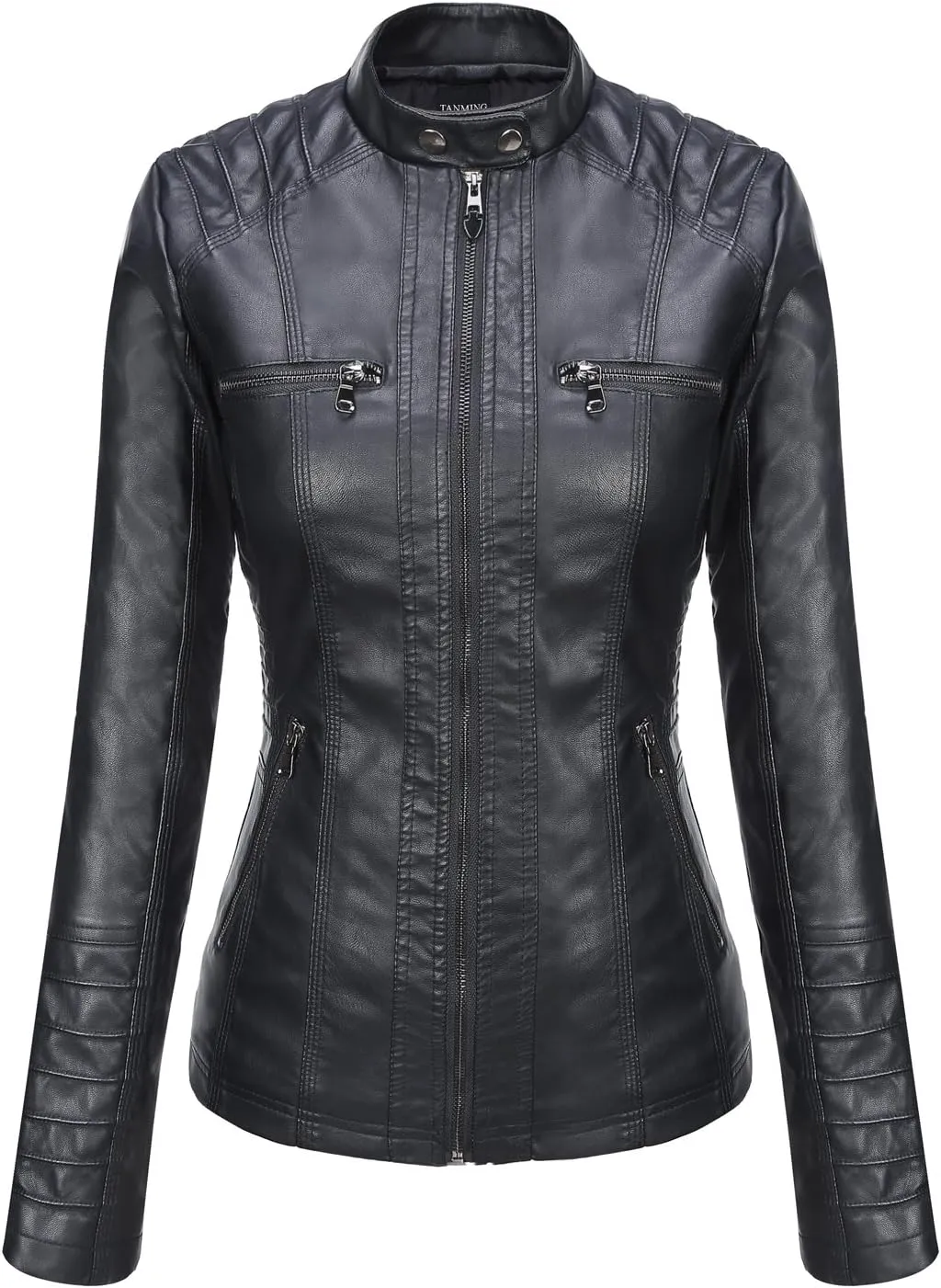Tanming Women's Removable Hooded Faux Leather Jackets