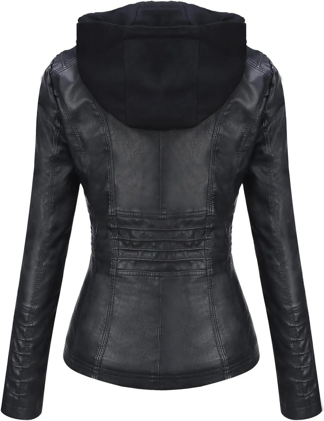 Tanming Women's Removable Hooded Faux Leather Jackets