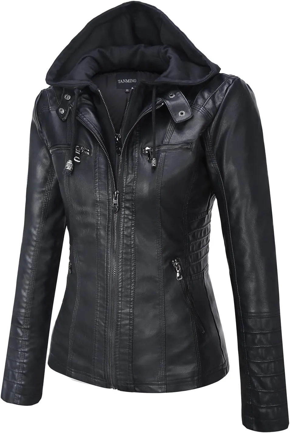 Tanming Women's Removable Hooded Faux Leather Jackets