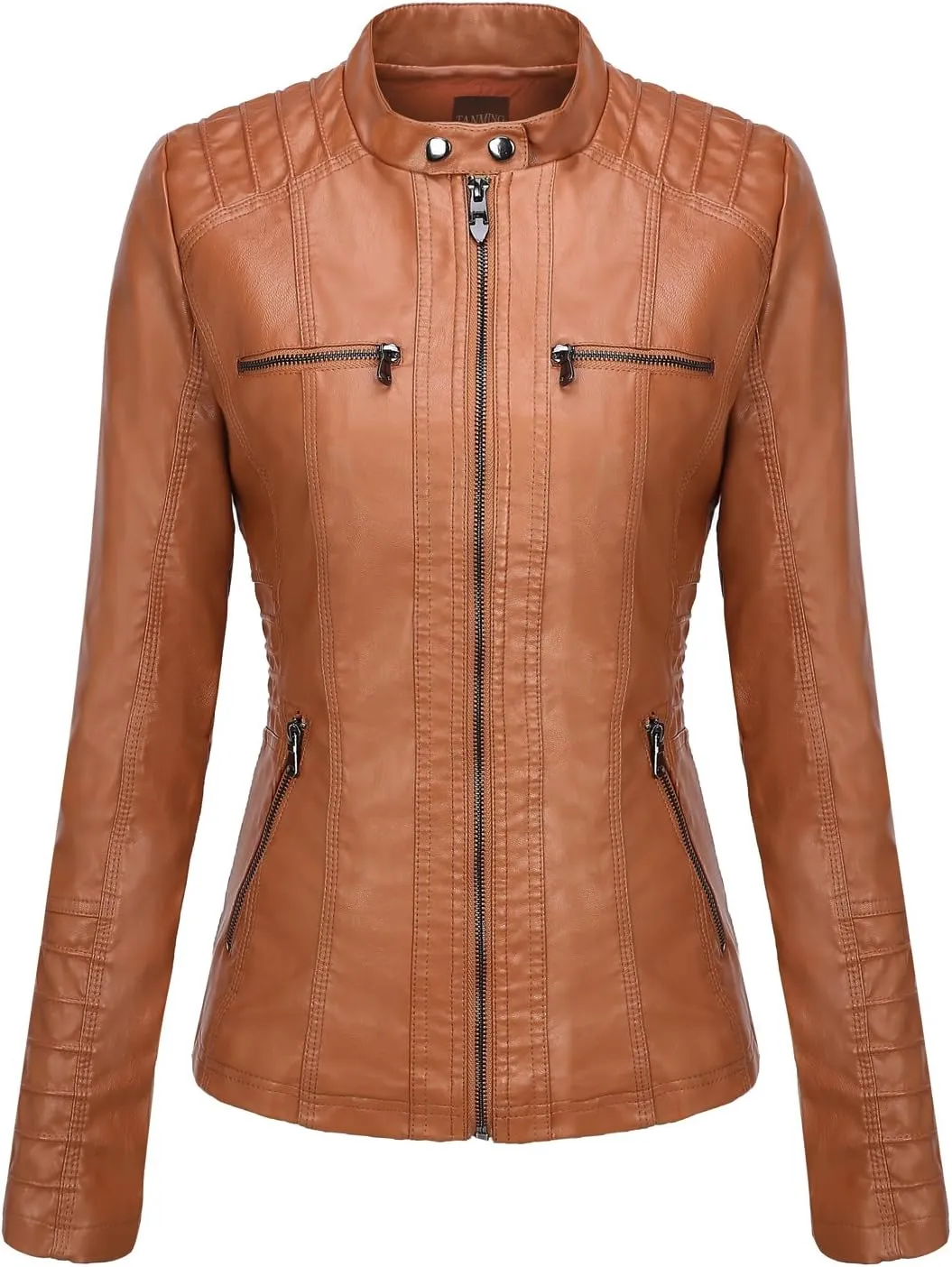 Tanming Women's Removable Hooded Faux Leather Jackets