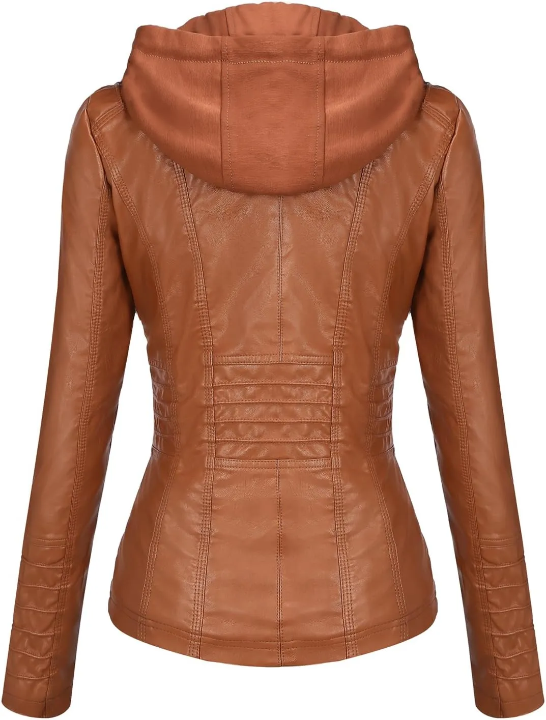 Tanming Women's Removable Hooded Faux Leather Jackets