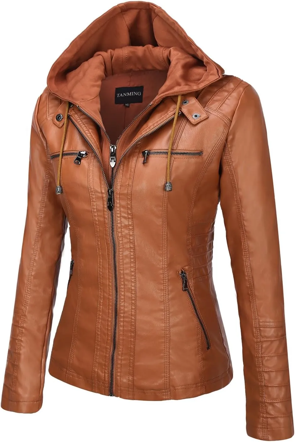 Tanming Women's Removable Hooded Faux Leather Jackets