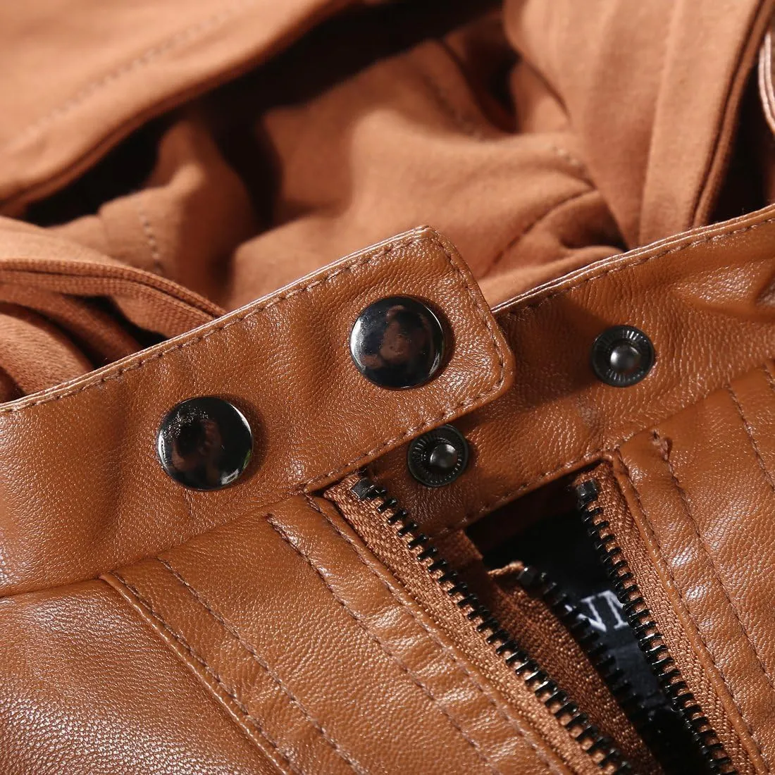 Tanming Women's Removable Hooded Faux Leather Jackets