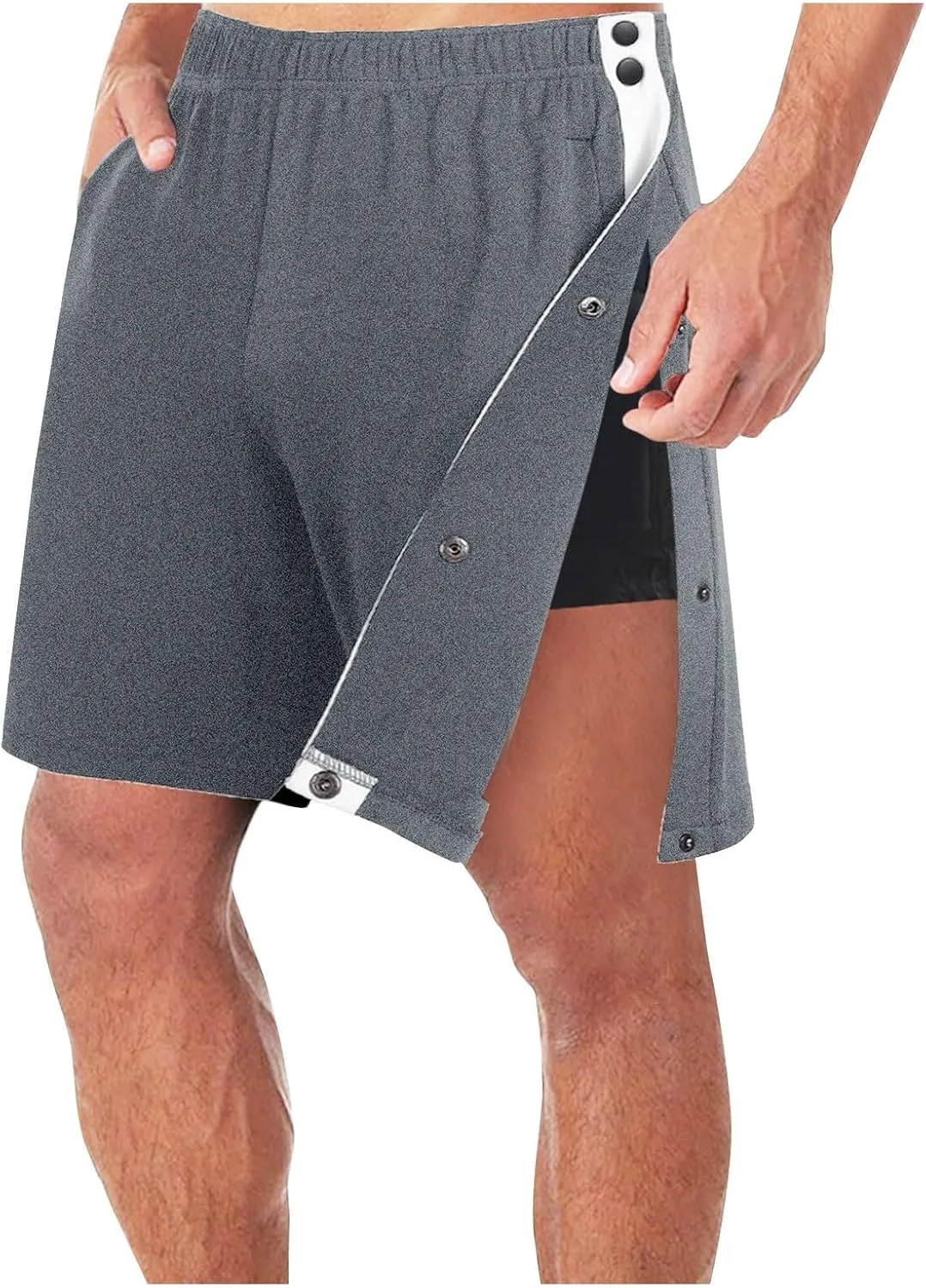 Tear Away Shorts for Men Solid Cotton Blend Shorts with Pockets Side Snap Shorts Bottom Baggy Post Surgery Pants