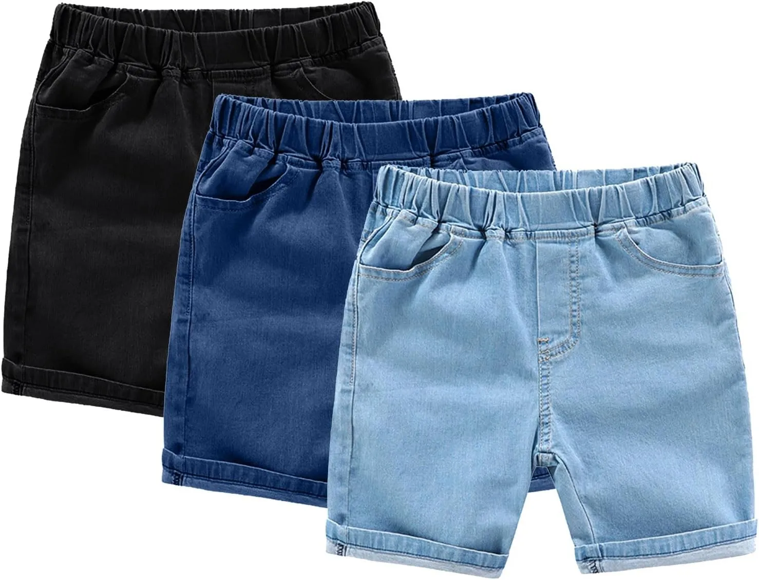 Toddler Baby Boys Chambray Denim Jeans Shorts Girls Elastic Waist Pull On Knee Length Summer Casual Boys Cargo Shorts