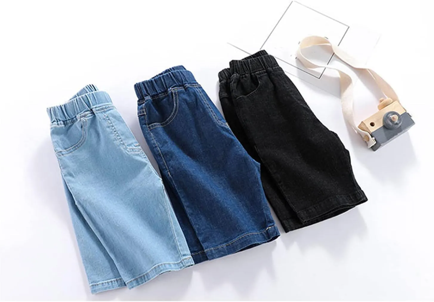 Toddler Baby Boys Chambray Denim Jeans Shorts Girls Elastic Waist Pull On Knee Length Summer Casual Boys Cargo Shorts