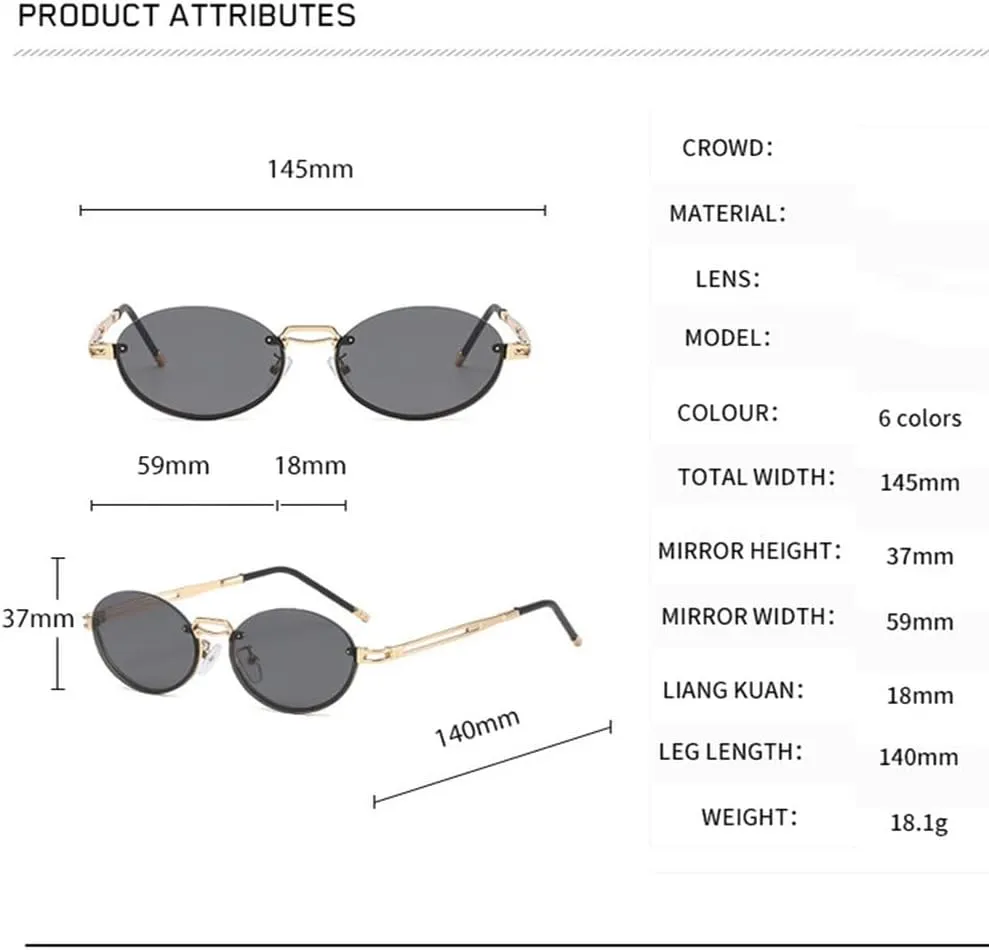 Trendy Brown Round Oval Rimless Sunglasses Women Shades Eyewear Retro Circle Men Sun Glasses UV400