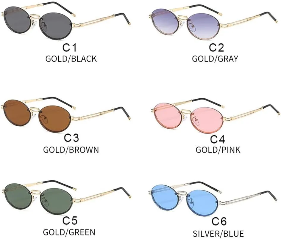Trendy Brown Round Oval Rimless Sunglasses Women Shades Eyewear Retro Circle Men Sun Glasses UV400