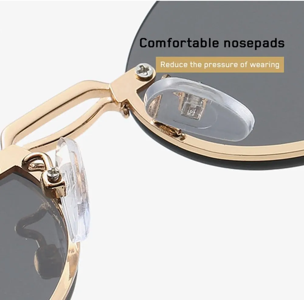 Trendy Brown Round Oval Rimless Sunglasses Women Shades Eyewear Retro Circle Men Sun Glasses UV400
