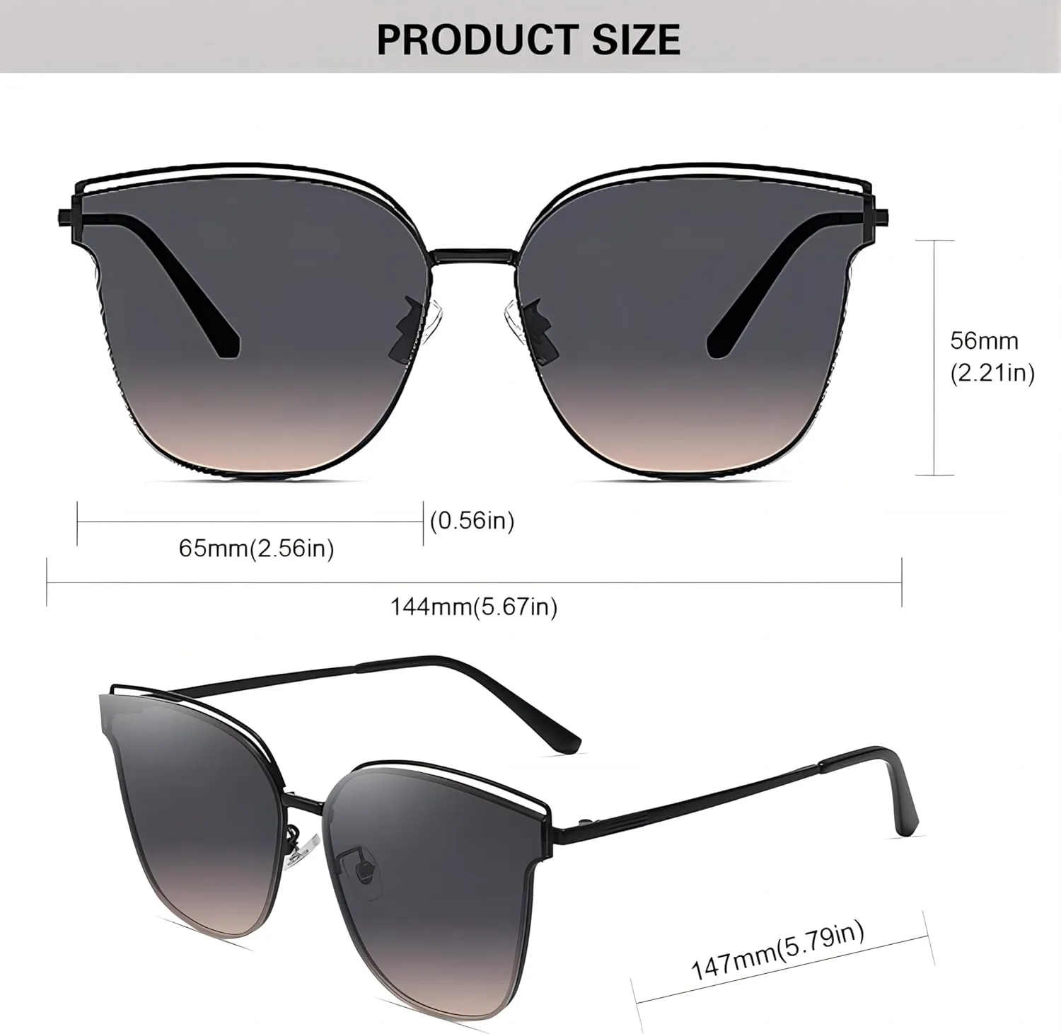 Trendy Cateye Aviator Gradient Sunglasses For Women Men Vintage Metal Sun Glasses