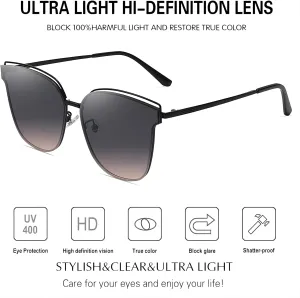 Trendy Cateye Aviator Gradient Sunglasses For Women Men Vintage Metal Sun Glasses