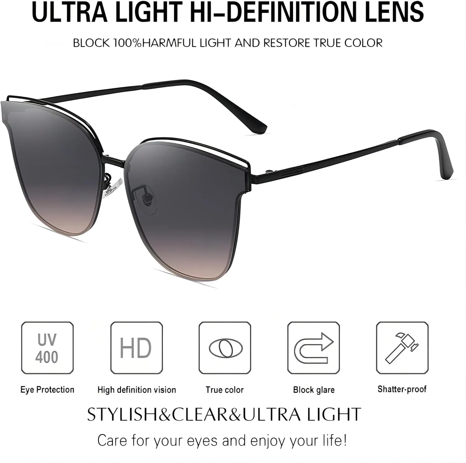 Trendy Cateye Aviator Gradient Sunglasses For Women Men Vintage Metal Sun Glasses