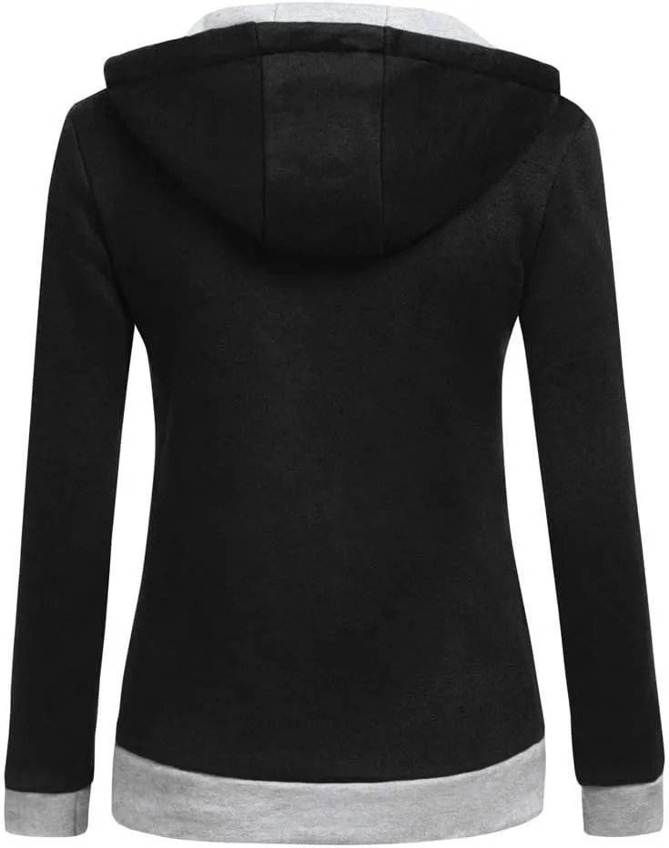 tuduoms Women Casual Full-Zip Hoodies Hooded Jersey Jackets Oblique Zipper Fleece Jumper Sweatshirt Lightweight Slim Fit Coat