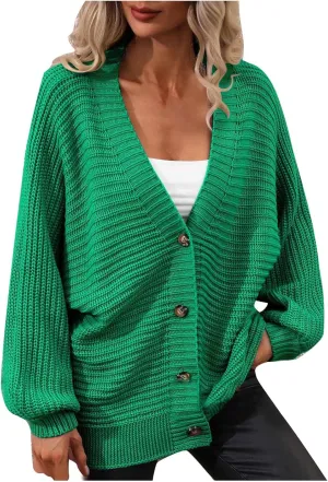 tuduoms Womens Button Front Batwing Sleeve Cardigan Winter Fashon Oversized Slouchy Shawl Wrap Chunky Cable Knit Sweater Coat