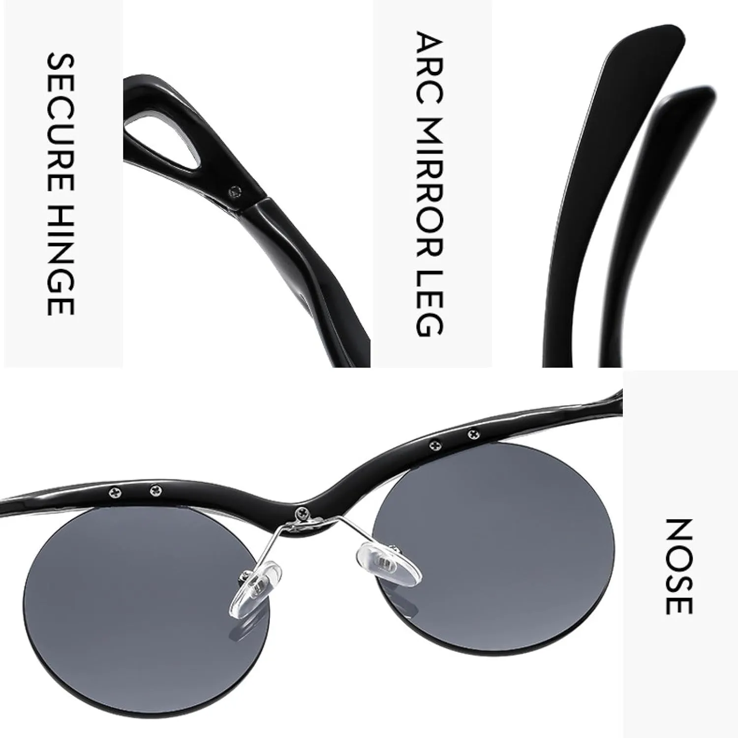 Vintage Rimless Round Punk Sunglasses Women Men Trendy Fashion Luxury Small Frame Outdoors Shade Sunglasses Uv400