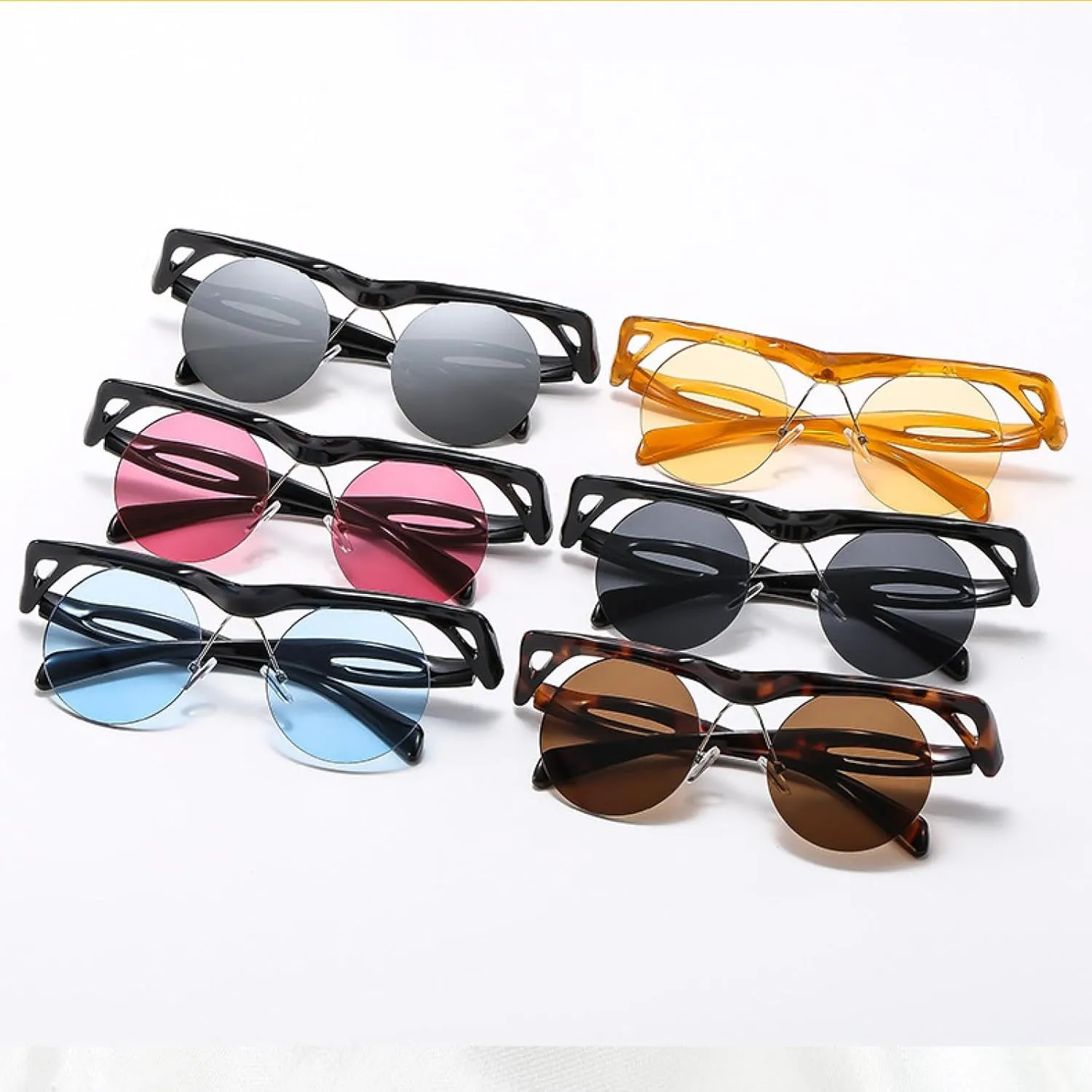 Vintage Rimless Round Punk Sunglasses Women Men Trendy Fashion Luxury Small Frame Outdoors Shade Sunglasses Uv400