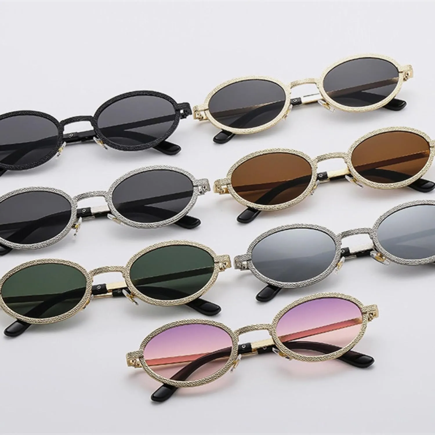 Vintage Round Men Fashion Small Oval Metal Sun Glasses for Women Luxury Uv400