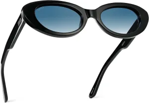 WearMe Pro - Women's Polarized Cat-Eye Sunglasses, Oval Lenses, Thick Rounded Frame, 5-Barrel Hinges, Hand-Polished Design