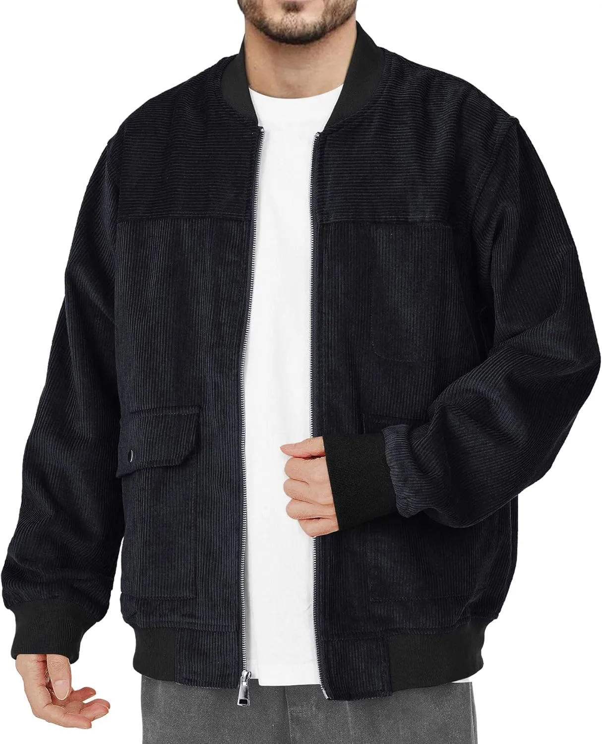 WEEN CHARM Men's Corduroy Bomber Jacket Lightweight Varsity Windbreaker Jackets