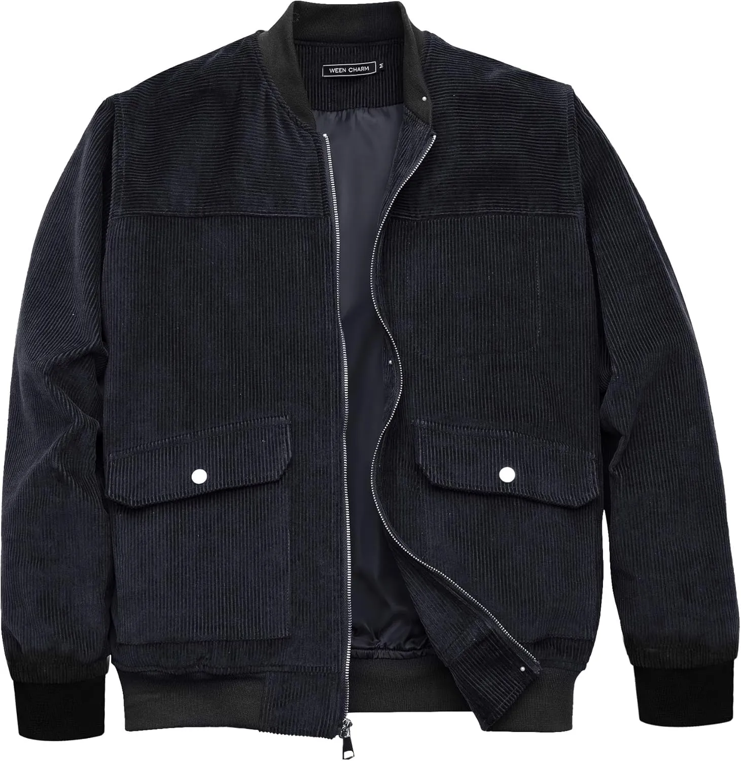 WEEN CHARM Men's Corduroy Bomber Jacket Lightweight Varsity Windbreaker Jackets