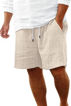 WENKOMG1 Cotton Linen Shorts for Men, Textured Lightweight Summer Shorts Elastic Waist Drawstring Solid Beach Shorts