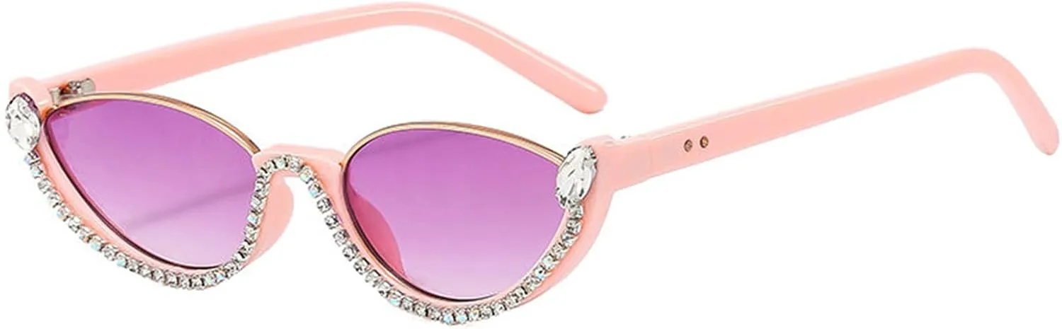 willochra Fashion bling Rhinestone Cat Eye Sunglasses for Women Retro Narrow Cat-eye Diamond Vintage Style Tinted Lens F27