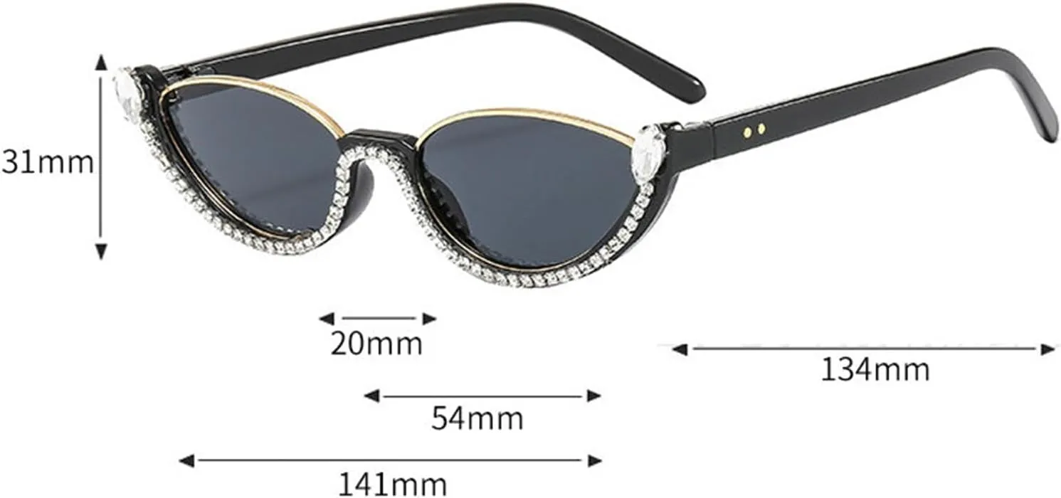 willochra Fashion bling Rhinestone Cat Eye Sunglasses for Women Retro Narrow Cat-eye Diamond Vintage Style Tinted Lens F27