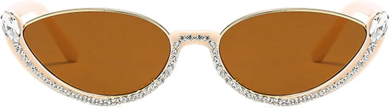 willochra Fashion bling Rhinestone Cat Eye Sunglasses for Women Retro Narrow Cat-eye Diamond Vintage Style Tinted Lens F27