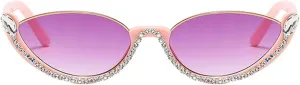 willochra Fashion bling Rhinestone Cat Eye Sunglasses for Women Retro Narrow Cat-eye Diamond Vintage Style Tinted Lens F27