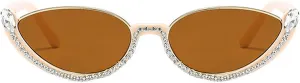 willochra Fashion bling Rhinestone Cat Eye Sunglasses for Women Retro Narrow Cat-eye Diamond Vintage Style Tinted Lens F27