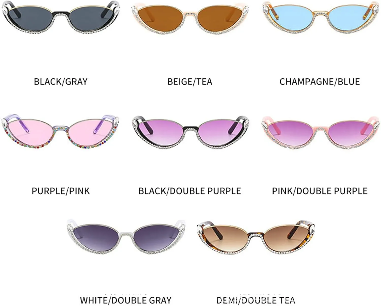 willochra Fashion bling Rhinestone Cat Eye Sunglasses for Women Retro Narrow Cat-eye Diamond Vintage Style Tinted Lens F27