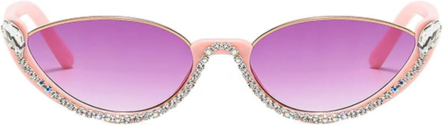 willochra Fashion bling Rhinestone Cat Eye Sunglasses for Women Retro Narrow Cat-eye Diamond Vintage Style Tinted Lens F27