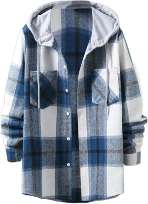 Winter Coat Men Plaid Lapel Button Long Sleeve Shirt Tops Men's Cardigan Coat with Zipper Shirt Plaid Cotton