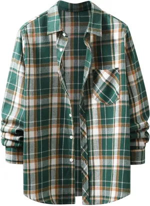 Winter Coat Men Plaid Lapel Button Long Sleeve Shirt Tops Men's Cardigan Coat with Zipper Shirt Plaid Cotton