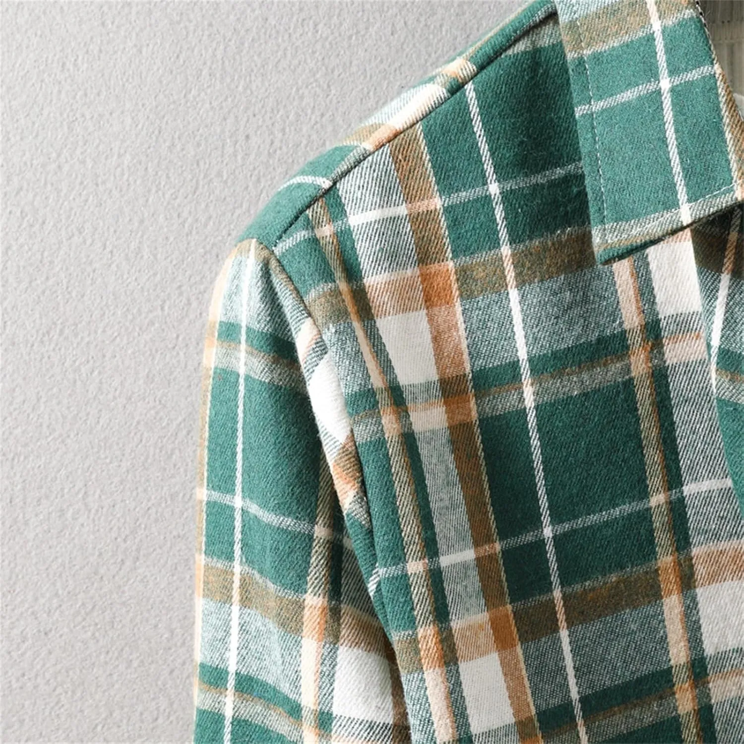 Winter Coat Men Plaid Lapel Button Long Sleeve Shirt Tops Men's Cardigan Coat with Zipper Shirt Plaid Cotton