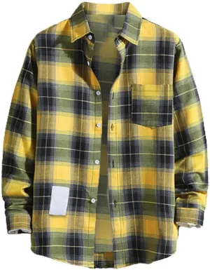 Winter Coat Men Plaid Lapel Button Long Sleeve Shirt Tops Men's Cardigan Coat with Zipper Shirt Plaid Cotton