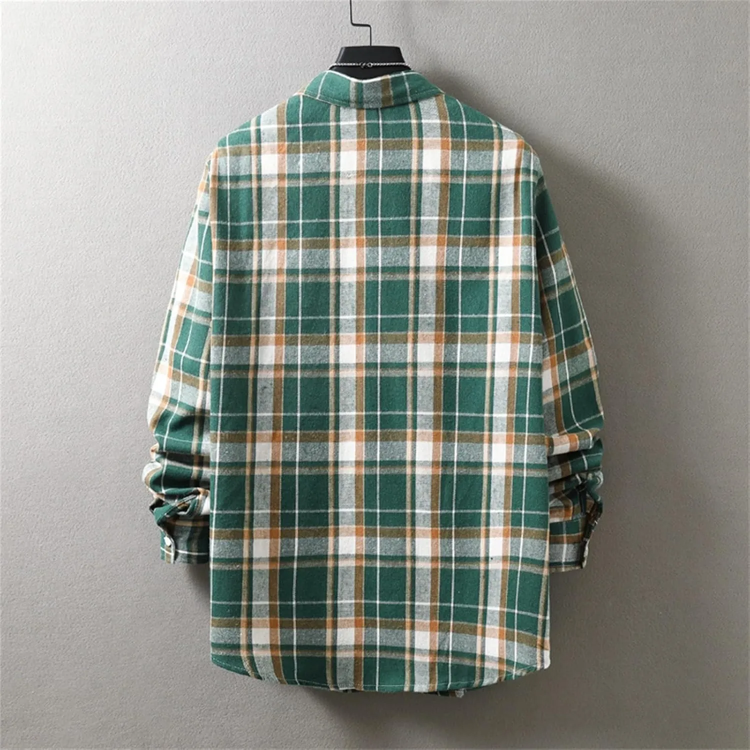 Winter Coat Men Plaid Lapel Button Long Sleeve Shirt Tops Men's Cardigan Coat with Zipper Shirt Plaid Cotton