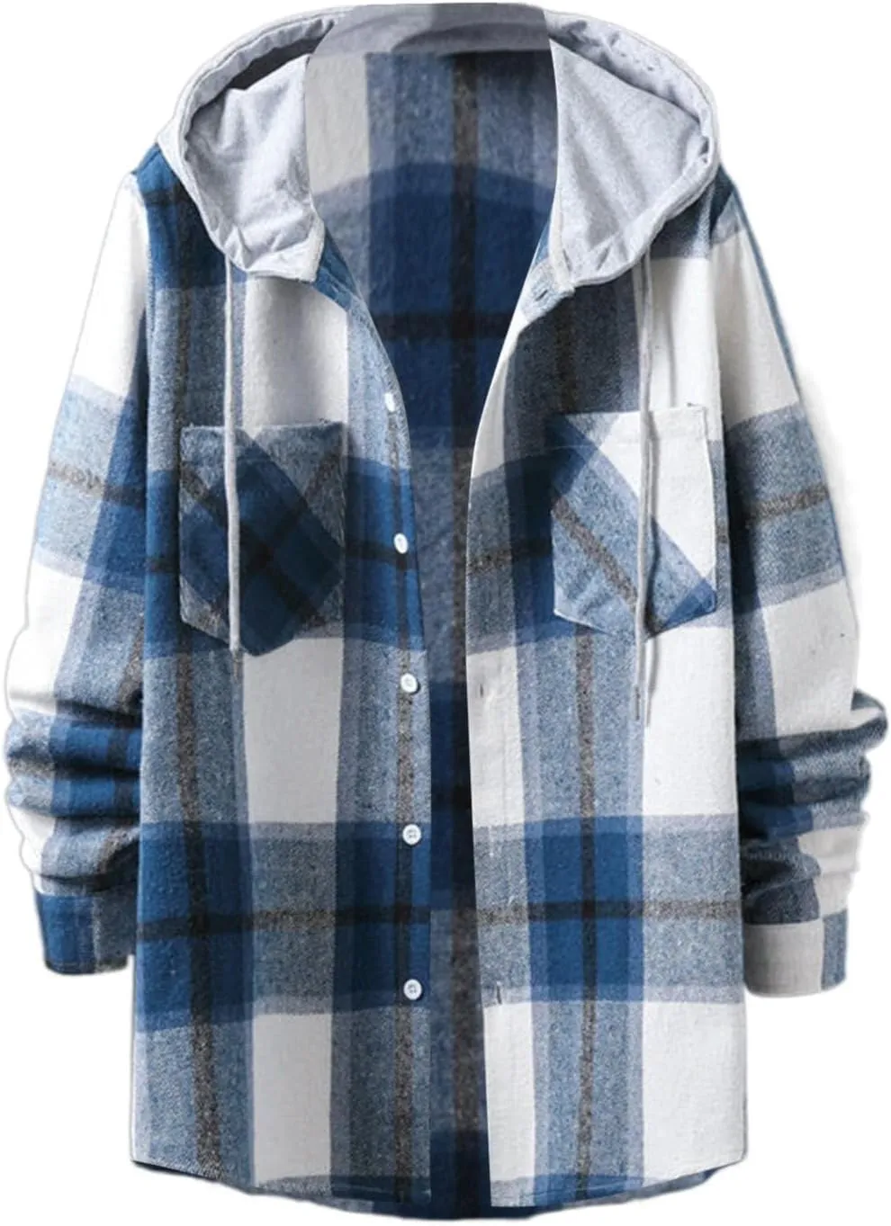 Winter Coat Men Plaid Lapel Button Long Sleeve Shirt Tops Men's Cardigan Coat with Zipper Shirt Plaid Cotton