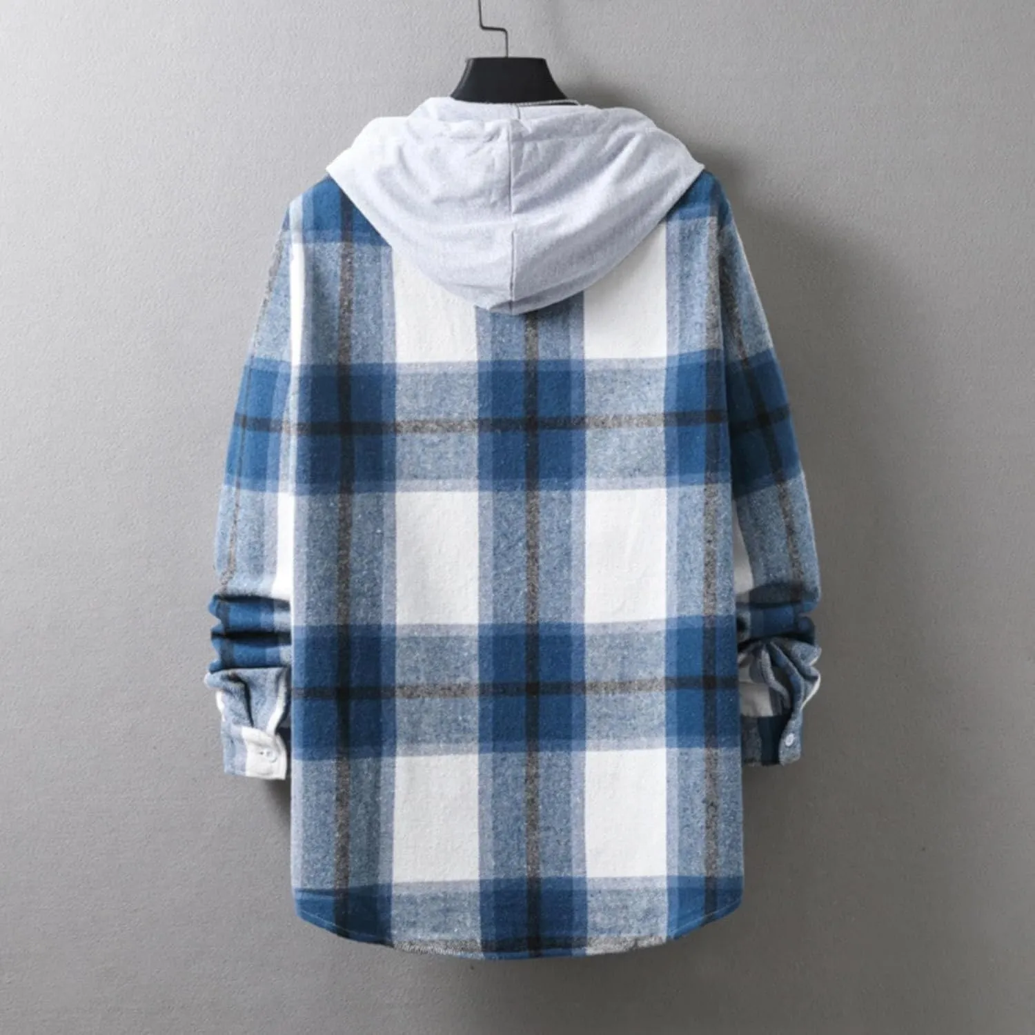 Winter Coat Men Plaid Lapel Button Long Sleeve Shirt Tops Men's Cardigan Coat with Zipper Shirt Plaid Cotton