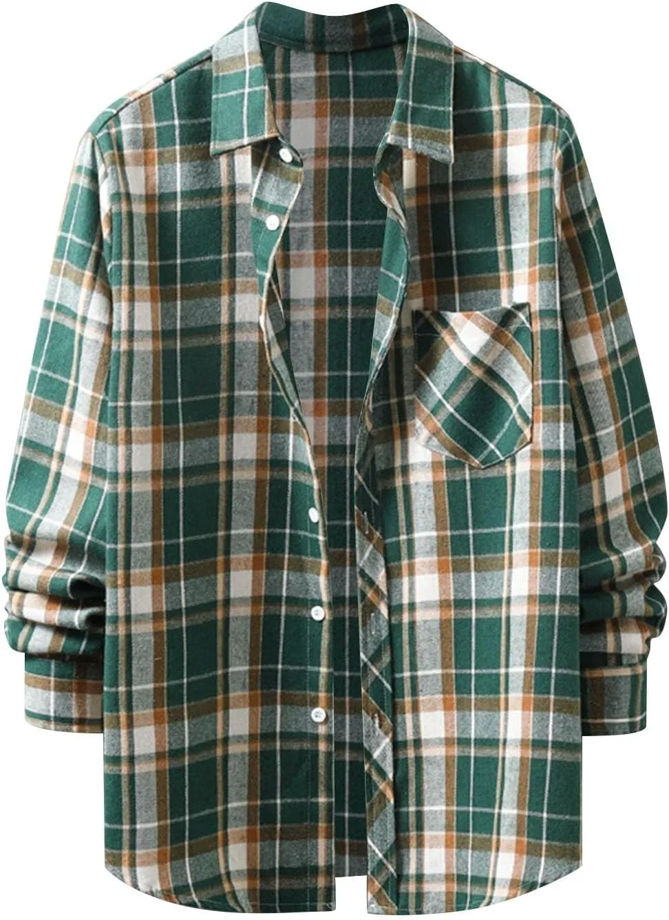 Winter Coat Men Plaid Lapel Button Long Sleeve Shirt Tops Men's Cardigan Coat with Zipper Shirt Plaid Cotton