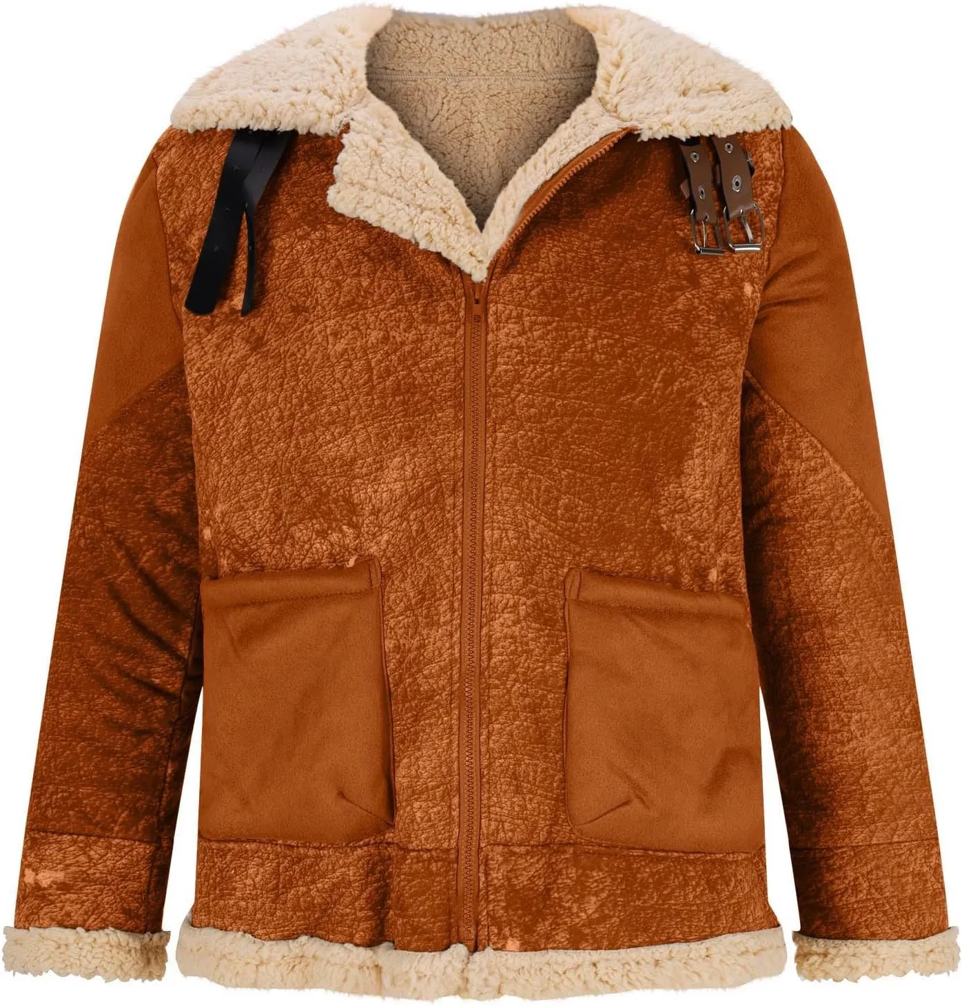Winter Coats for Men Fleece Lined Suede Jacket Full Zip Lapel Collar Trucker Jackets with Pockets