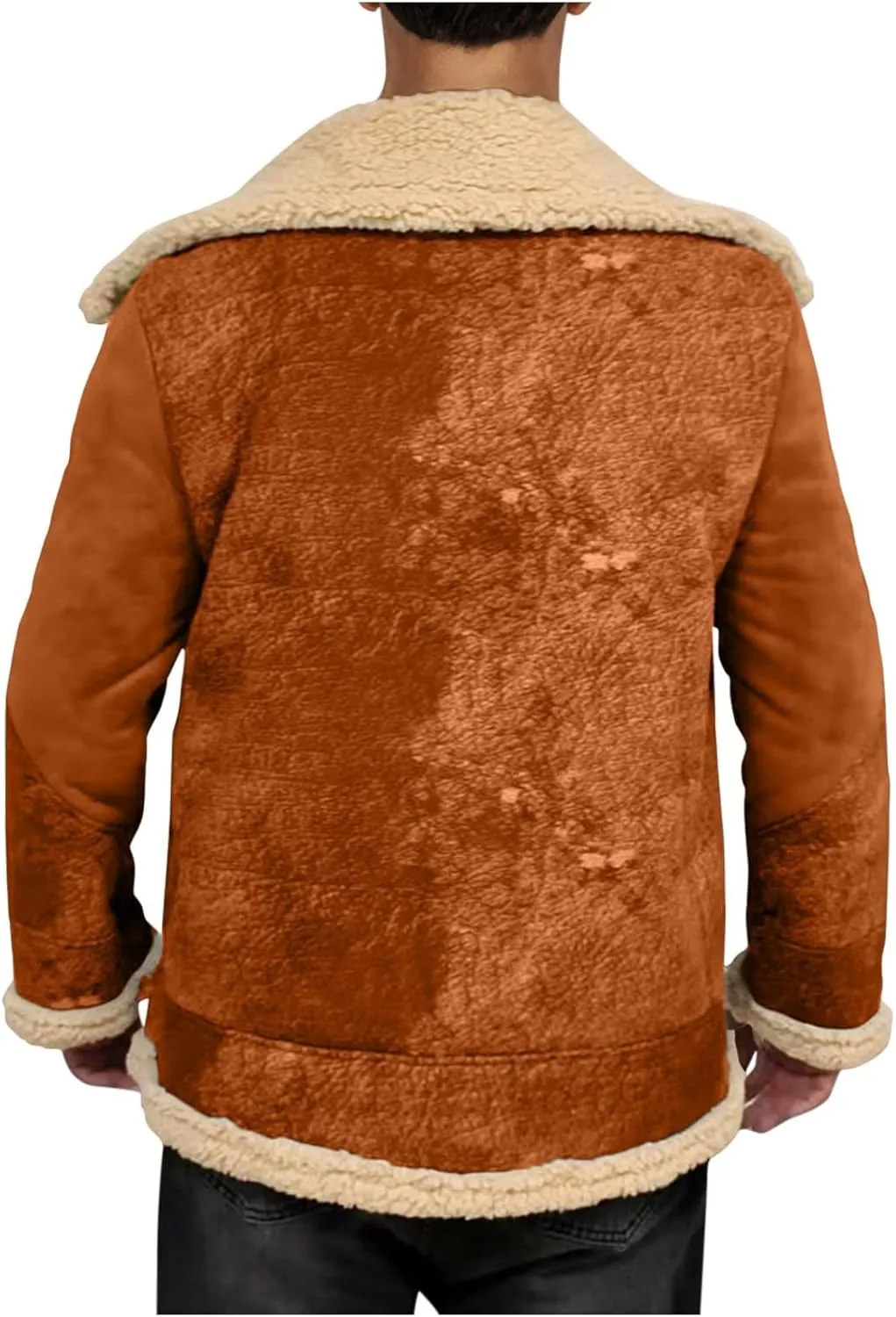 Winter Coats for Men Fleece Lined Suede Jacket Full Zip Lapel Collar Trucker Jackets with Pockets