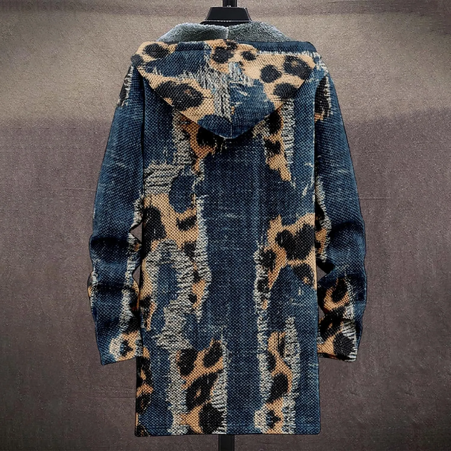 Winter Jackets for Men Thickened Hoodies Long Sleeve Prints Fashion Zip Up Vintage Long Cotton Coats