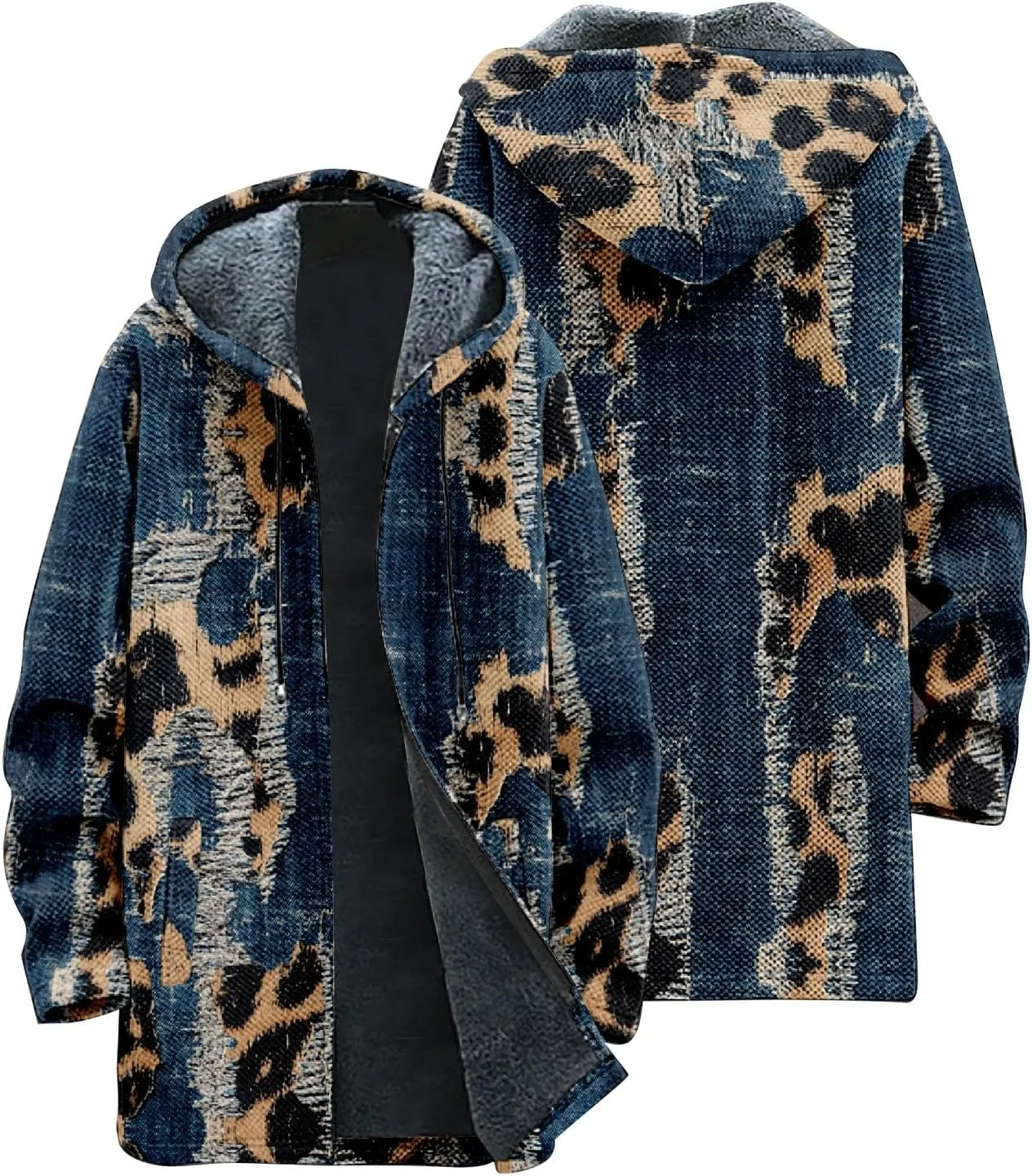 Winter Jackets for Men Thickened Hoodies Long Sleeve Prints Fashion Zip Up Vintage Long Cotton Coats
