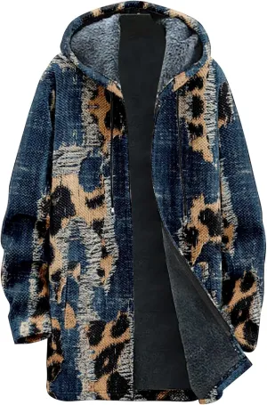 Winter Jackets for Men Thickened Hoodies Long Sleeve Prints Fashion Zip Up Vintage Long Cotton Coats