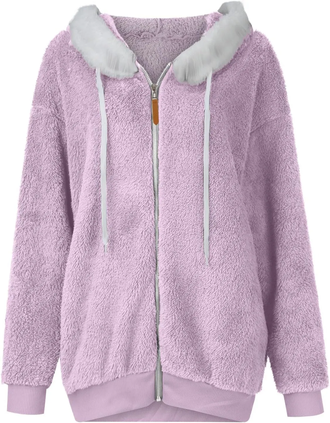 Winter Jackets for Women Full Zip Up Fuzzy Fleece Jacket Hooded Color Block Patchwork Cardigan Coats with Pockets