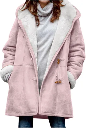 Winter Jackets for Women Warm Sherpa Fleece Lined Distressed Jackets Hooded Parka Faux Suede Pea Coat Outerwear