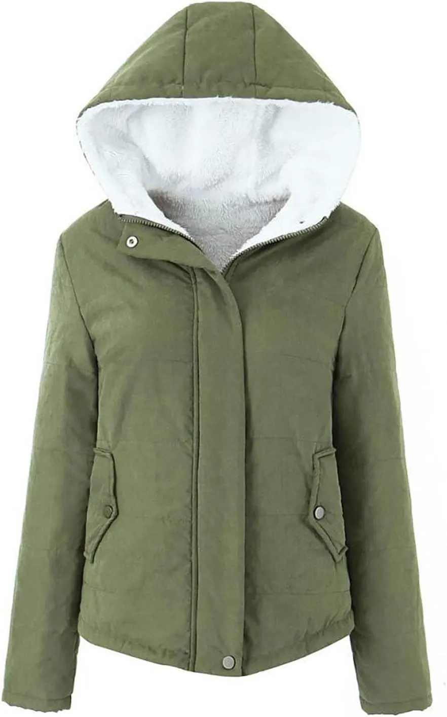 Winter Warm Coats for Women Sherpa Lined Fleece Jacket Coats With Fur Hood Thick Shaggy Warm Hoodie Jacket With Pockets